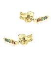 Round Rectangle With Colorful Stone Silver Ear Stud STS-5323